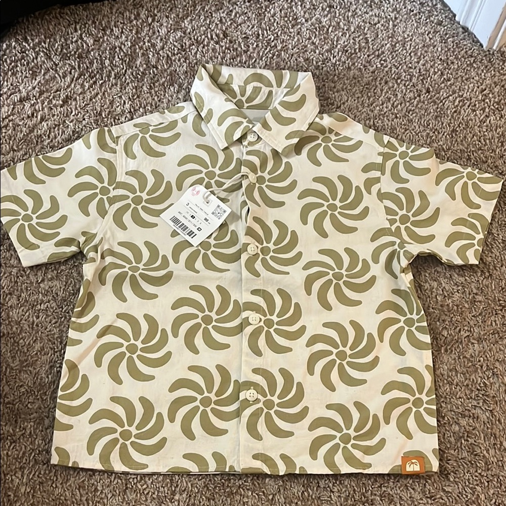 💕SOLD —Kids Patterned Shirt - Olive Swirl Design